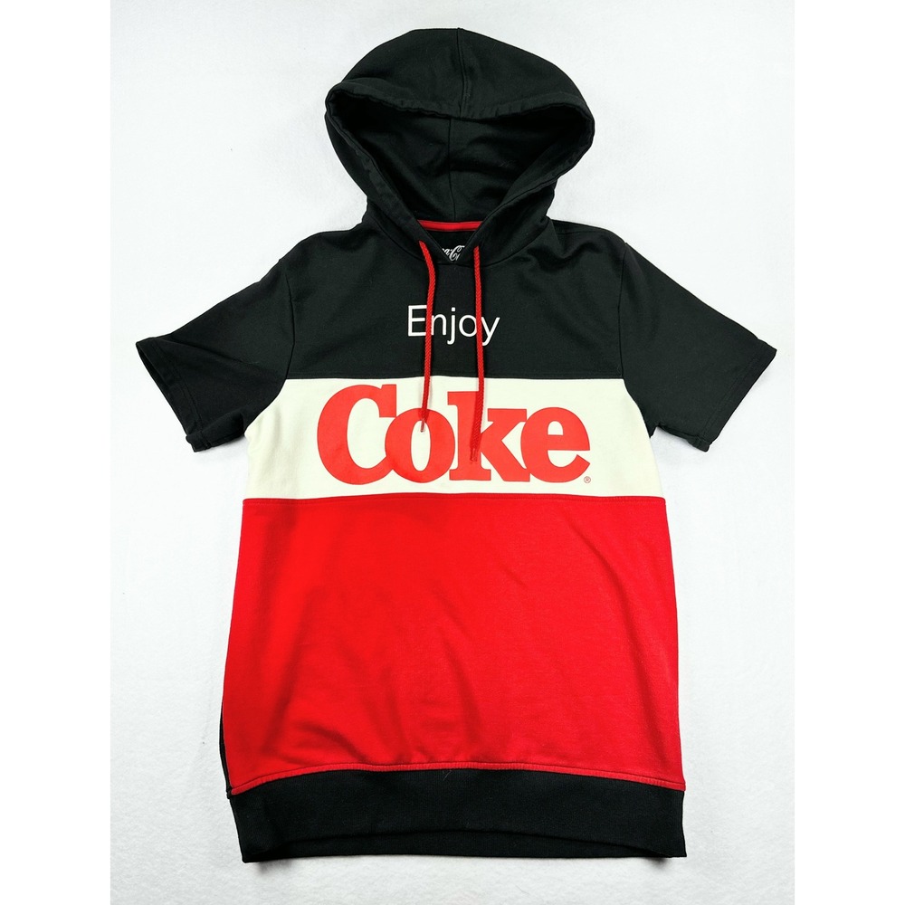 Coca-Cola Mens Enjoy Coke Colorblock Short Sleeve Hoodie Black Red White Small